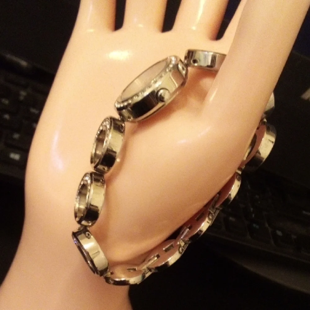 DKNY Silver Crystal Circle Link Bracelet Watch